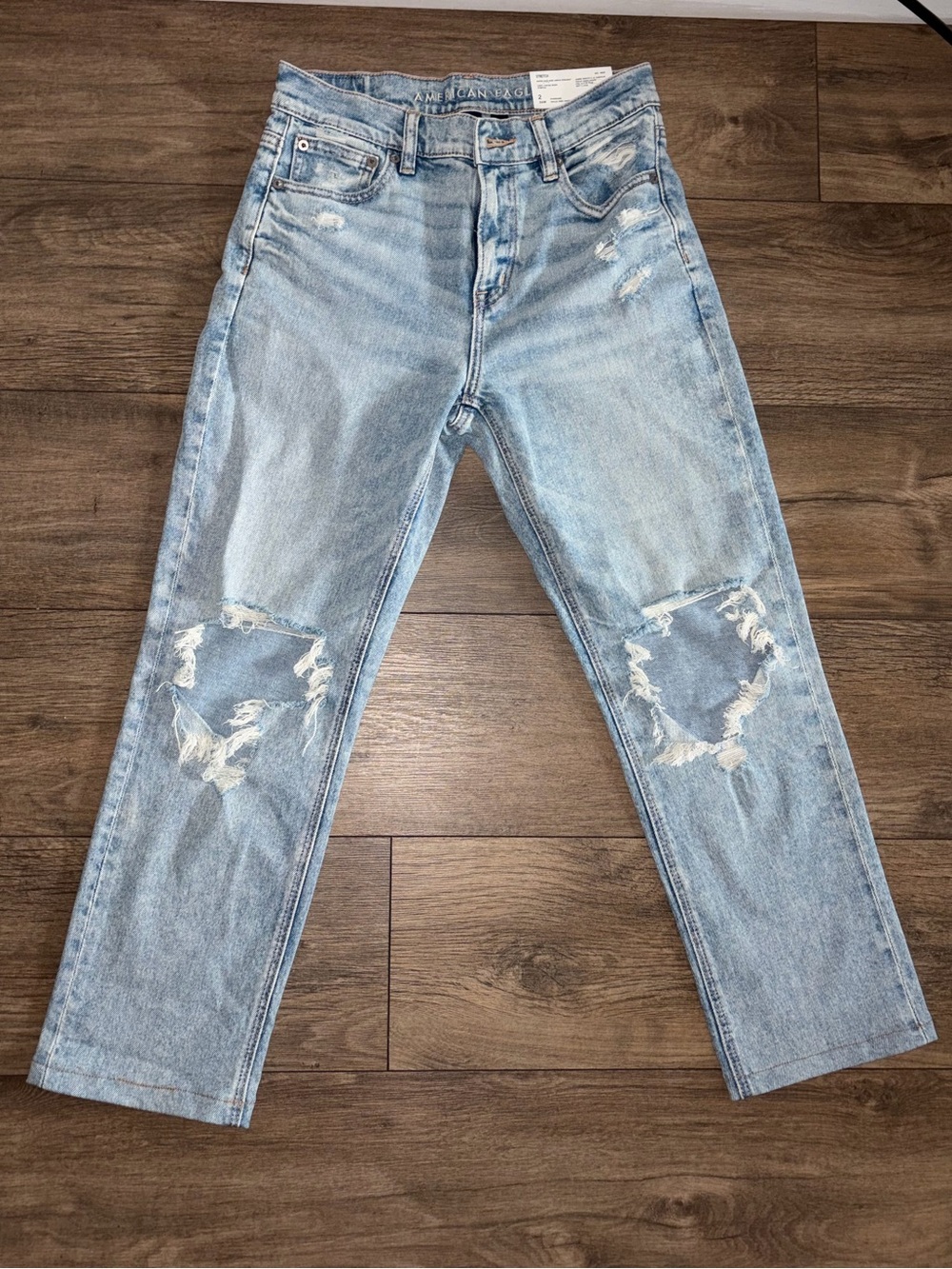 American Eagle Outfitters Super High Rise Distressed Straight Ankle Jeans